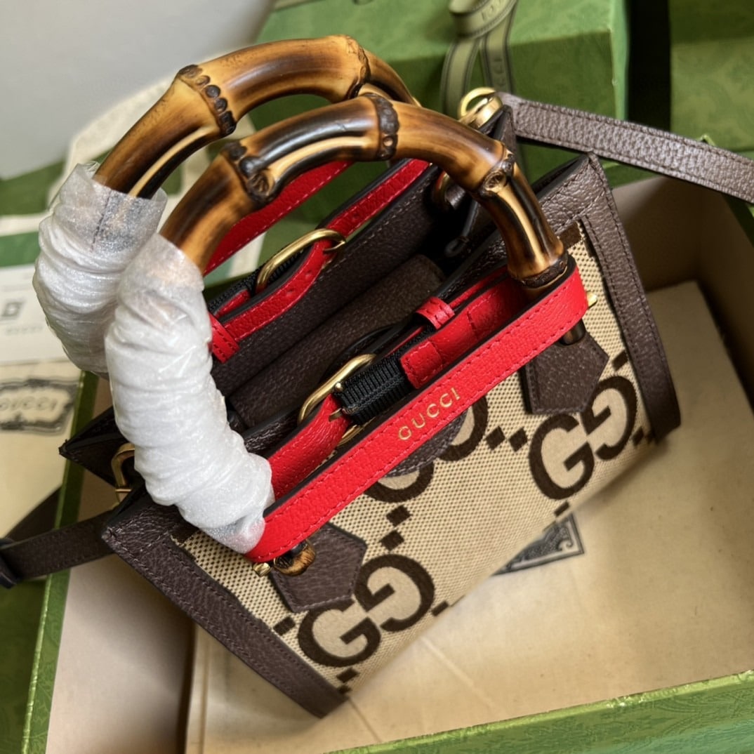 1:1 Replica Gucci Diana Jumbo GG Mini Tote Bag Camel And Ebony Jumbo GG Canvas Brown For Women 7.9in/20cm 655661 UKMFT 2672 - Image 2
