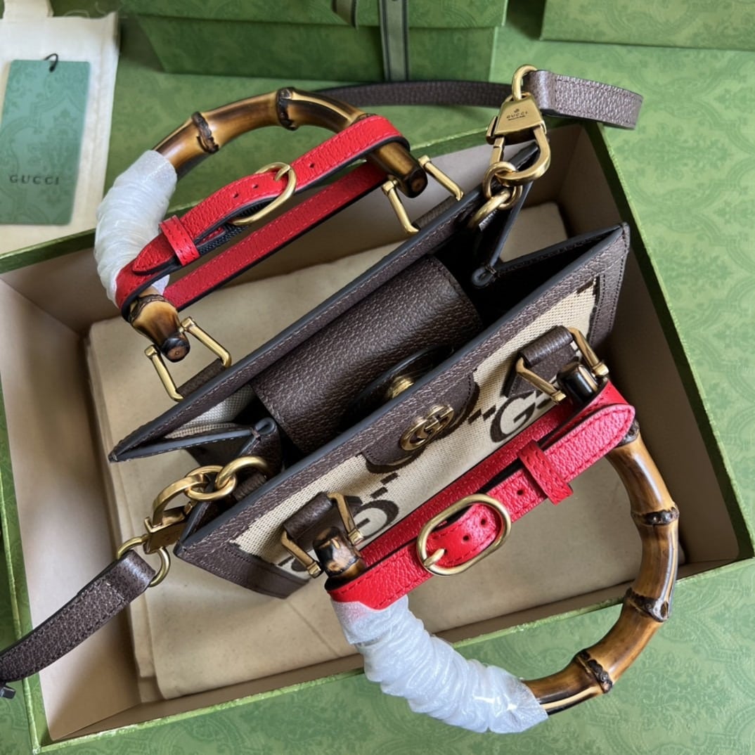 1:1 Replica Gucci Diana Jumbo GG Mini Tote Bag Camel And Ebony Jumbo GG Canvas Brown For Women 7.9in/20cm 655661 UKMFT 2672 - Image 3