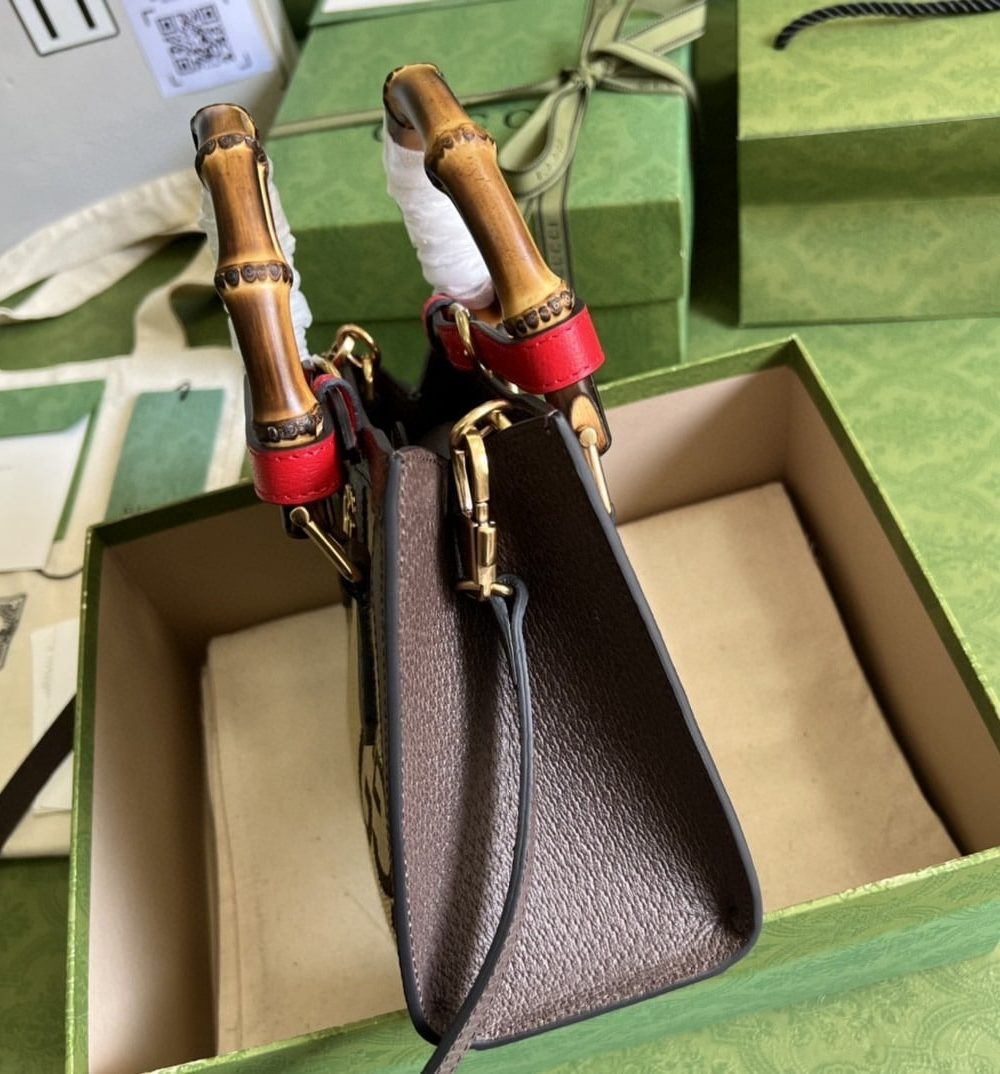 1:1 Replica Gucci Diana Jumbo GG Mini Tote Bag Camel And Ebony Jumbo GG Canvas Brown For Women 7.9in/20cm 655661 UKMFT 2672