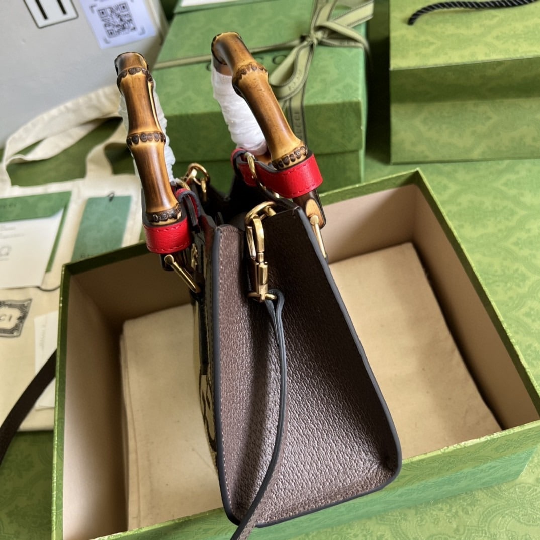 1:1 Replica Gucci Diana Jumbo GG Mini Tote Bag Camel And Ebony Jumbo GG Canvas Brown For Women 7.9in/20cm 655661 UKMFT 2672 - Image 9