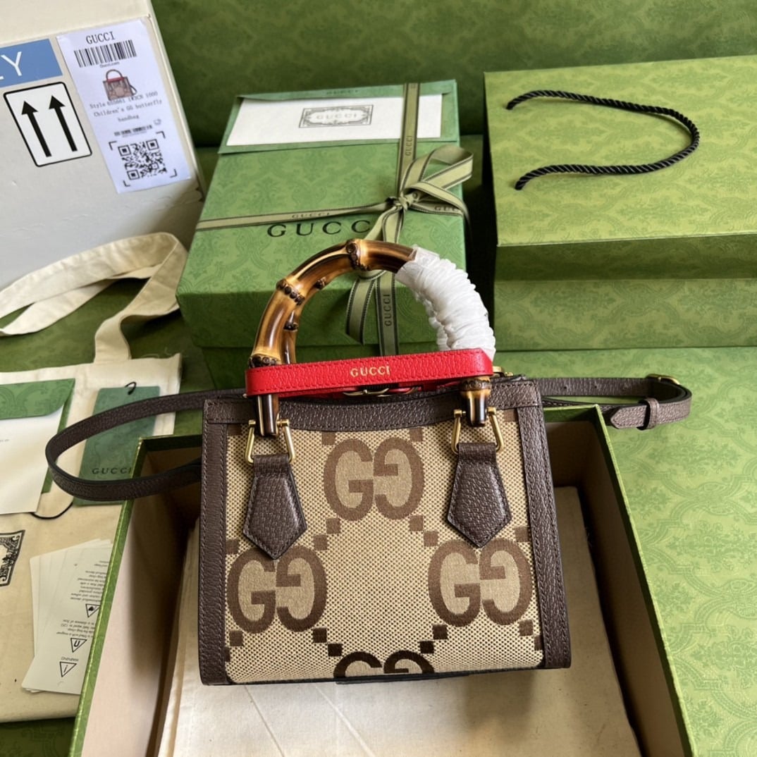 1:1 Replica Gucci Diana Jumbo GG Mini Tote Bag Camel And Ebony Jumbo GG Canvas Brown For Women 7.9in/20cm 655661 UKMFT 2672 - Image 4