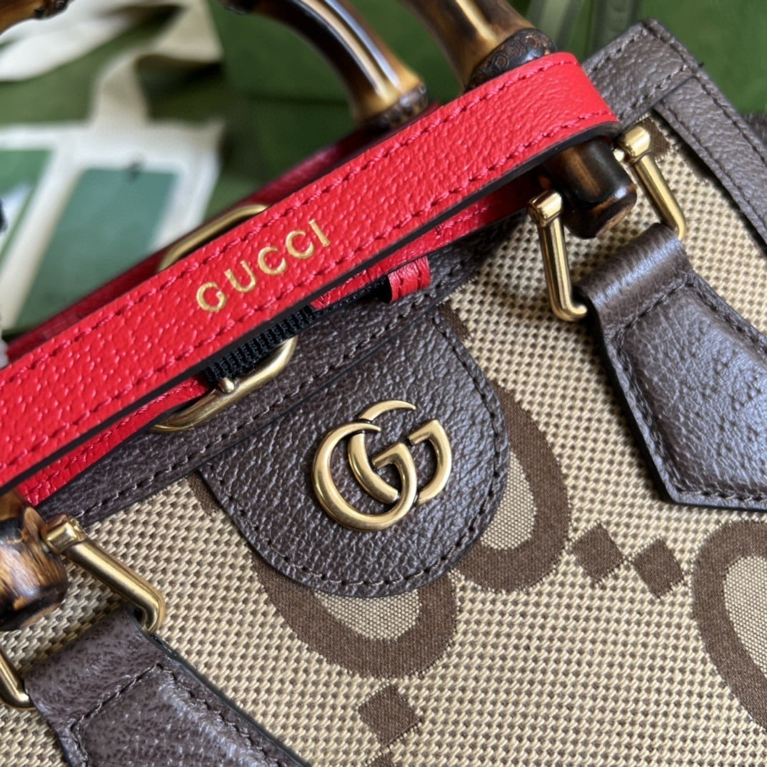 1:1 Replica Gucci Diana Jumbo GG Mini Tote Bag Camel And Ebony Jumbo GG Canvas Brown For Women 7.9in/20cm 655661 UKMFT 2672 - Image 8