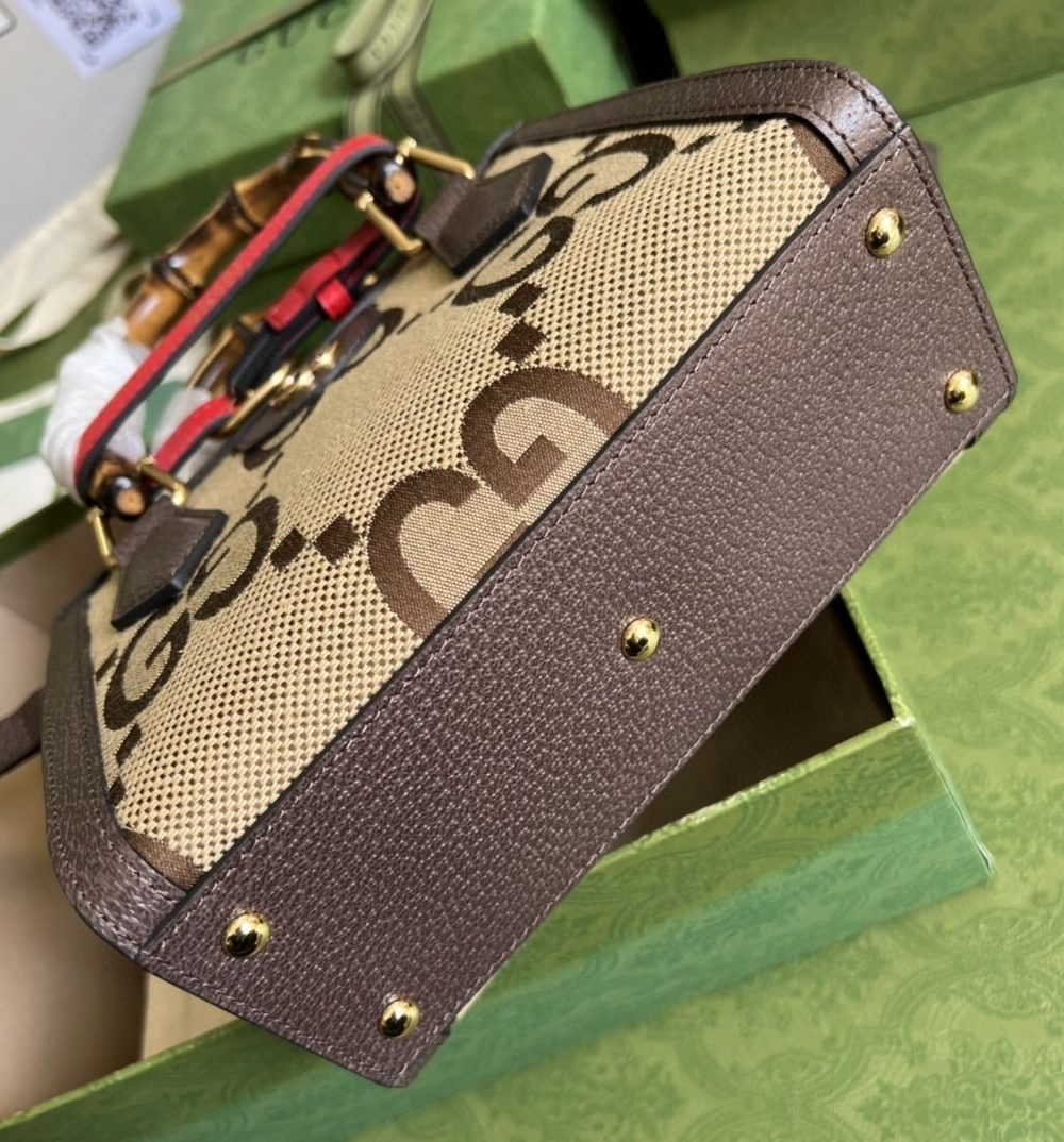 1:1 Replica Gucci Diana Jumbo GG Mini Tote Bag Camel And Ebony Jumbo GG Canvas Brown For Women 7.9in/20cm 655661 UKMFT 2672