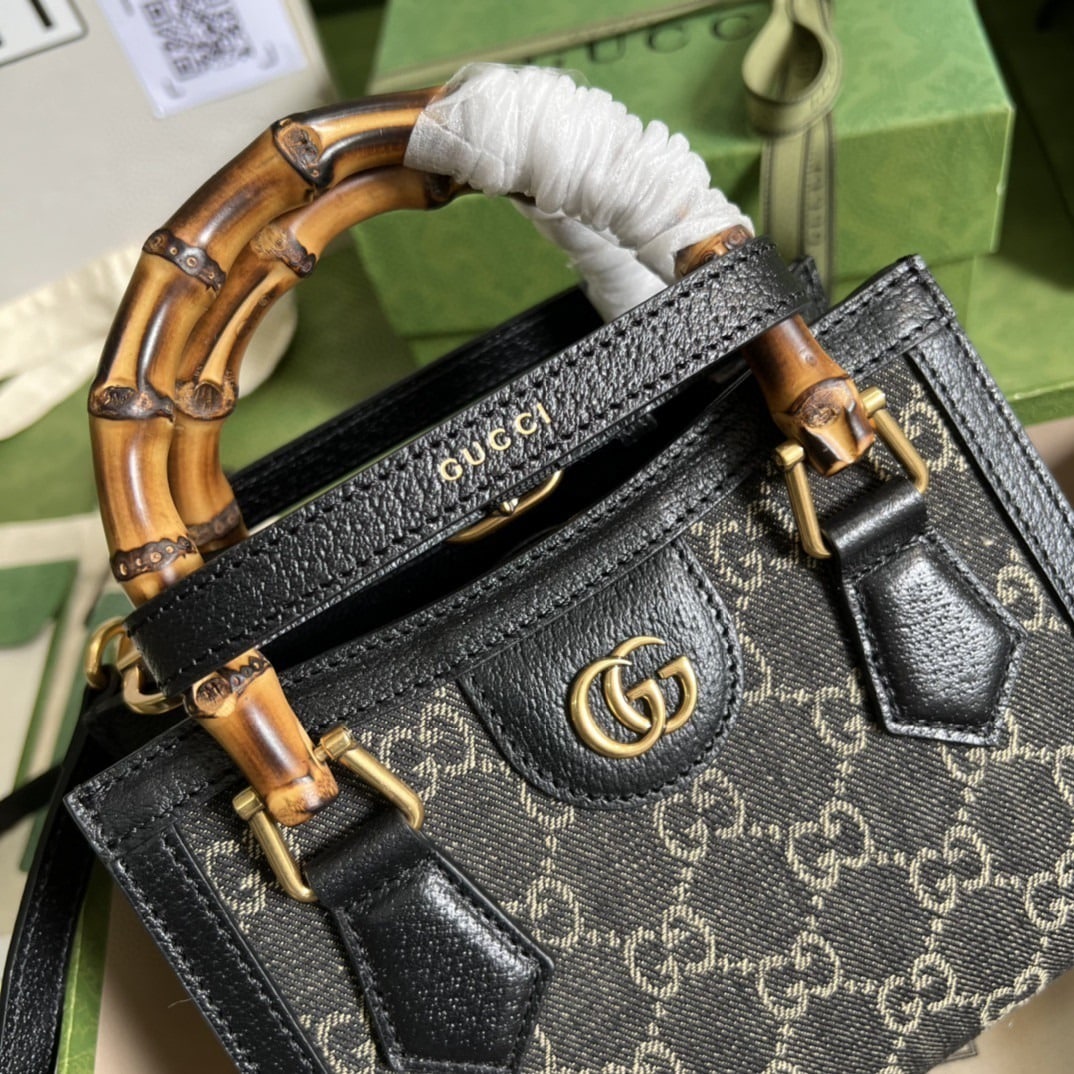 1:1 Replica Gucci Diana Jumbo GG Mini Tote Bag Handbag Canvas Lining Black For Women 7.9in/20cm GG 655661 UKMFT 2672 - Image 2
