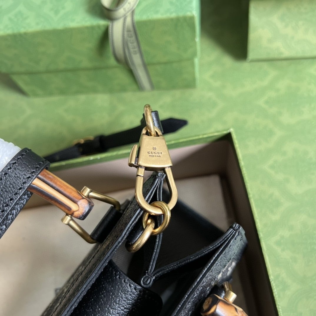 1:1 Replica Gucci Diana Jumbo GG Mini Tote Bag Handbag Canvas Lining Black For Women 7.9in/20cm GG 655661 UKMFT 2672 - Image 4