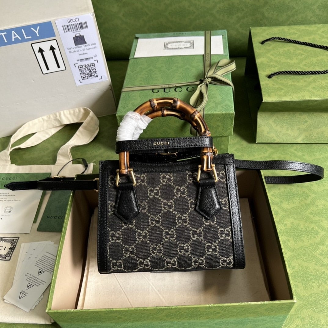 1:1 Replica Gucci Diana Jumbo GG Mini Tote Bag Handbag Canvas Lining Black For Women 7.9in/20cm GG 655661 UKMFT 2672 - Image 3