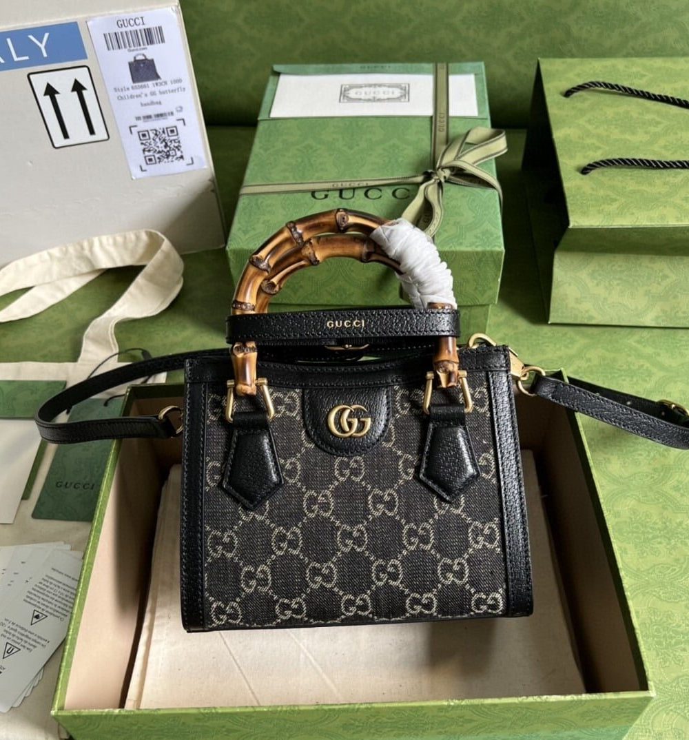 1:1 Replica Gucci Diana Jumbo GG Mini Tote Bag Handbag Canvas Lining Black For Women 7.9in/20cm GG 655661 UKMFT 2672