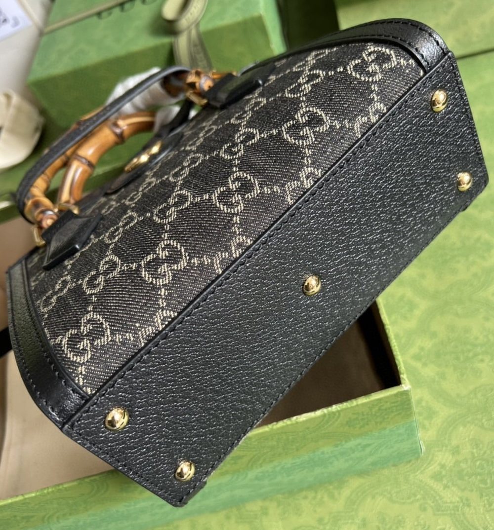 1:1 Replica Gucci Diana Jumbo GG Mini Tote Bag Handbag Canvas Lining Black For Women 7.9in/20cm GG 655661 UKMFT 2672