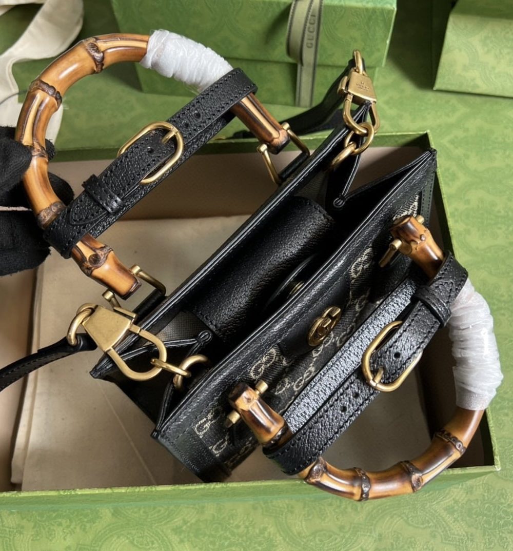 1:1 Replica Gucci Diana Jumbo GG Mini Tote Bag Handbag Canvas Lining Black For Women 7.9in/20cm GG 655661 UKMFT 2672