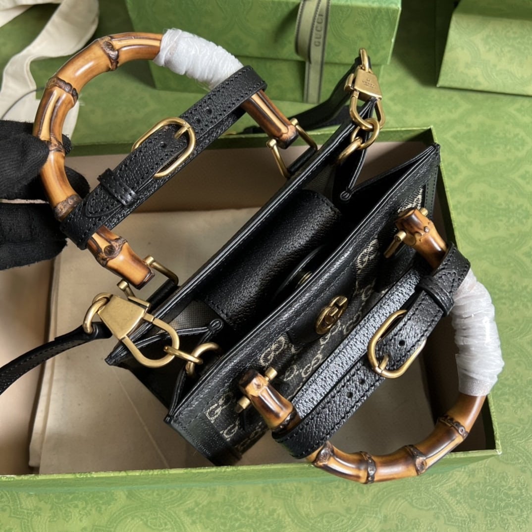 1:1 Replica Gucci Diana Jumbo GG Mini Tote Bag Handbag Canvas Lining Black For Women 7.9in/20cm GG 655661 UKMFT 2672 - Image 8