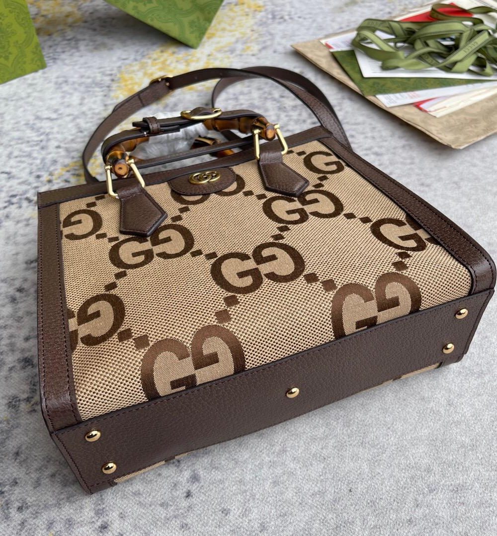 1:1 Replica Gucci Diana Jumbo GG Small Tote Bag Camel And Ebony Jumbo GG Canvas Brown For Women 11in/28cm 660195 UKMFT 2672