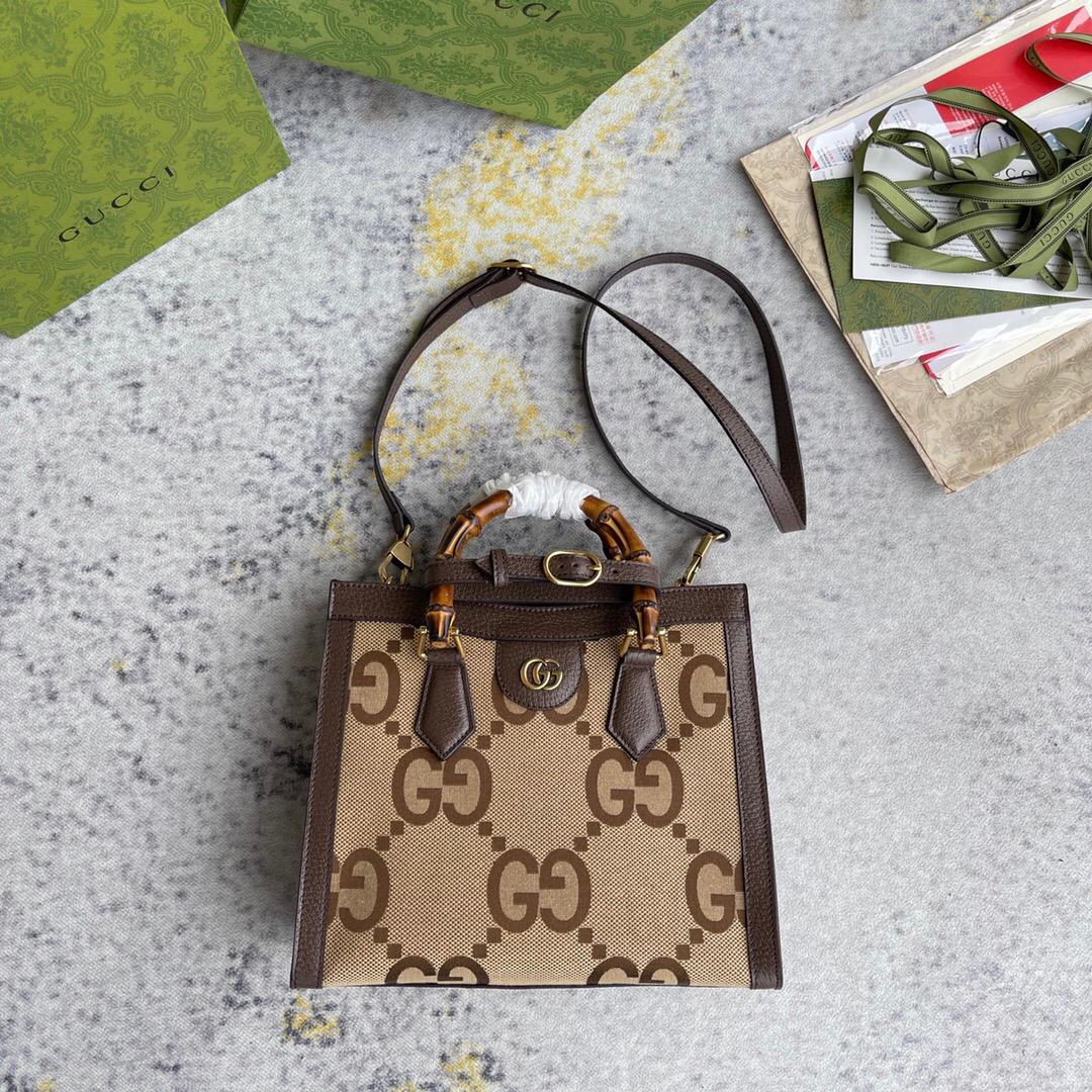 1:1 Replica Gucci Diana Jumbo GG Small Tote Bag Camel And Ebony Jumbo GG Canvas Brown For Women 11in/28cm 660195 UKMFT 2672 - Image 7