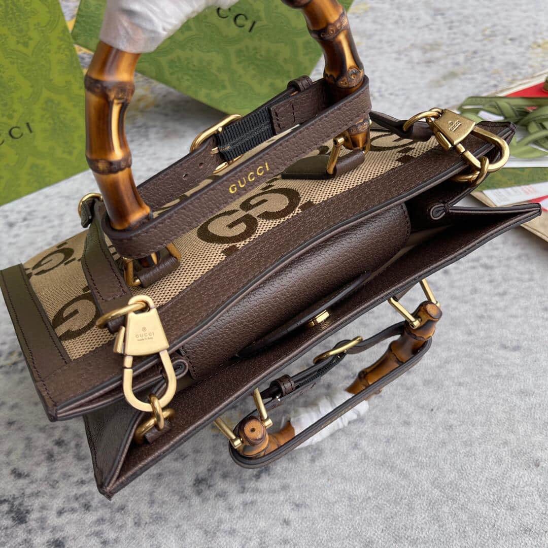 1:1 Replica Gucci Diana Jumbo GG Small Tote Bag Camel And Ebony Jumbo GG Canvas Brown For Women 11in/28cm 660195 UKMFT 2672 - Image 3