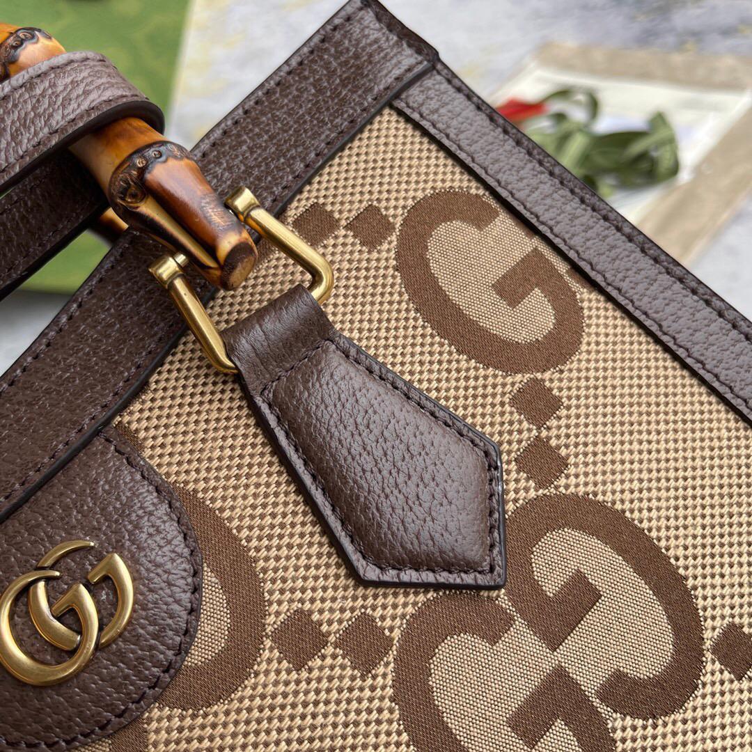 1:1 Replica Gucci Diana Jumbo GG Small Tote Bag Camel And Ebony Jumbo GG Canvas Brown For Women 11in/28cm 660195 UKMFT 2672 - Image 5