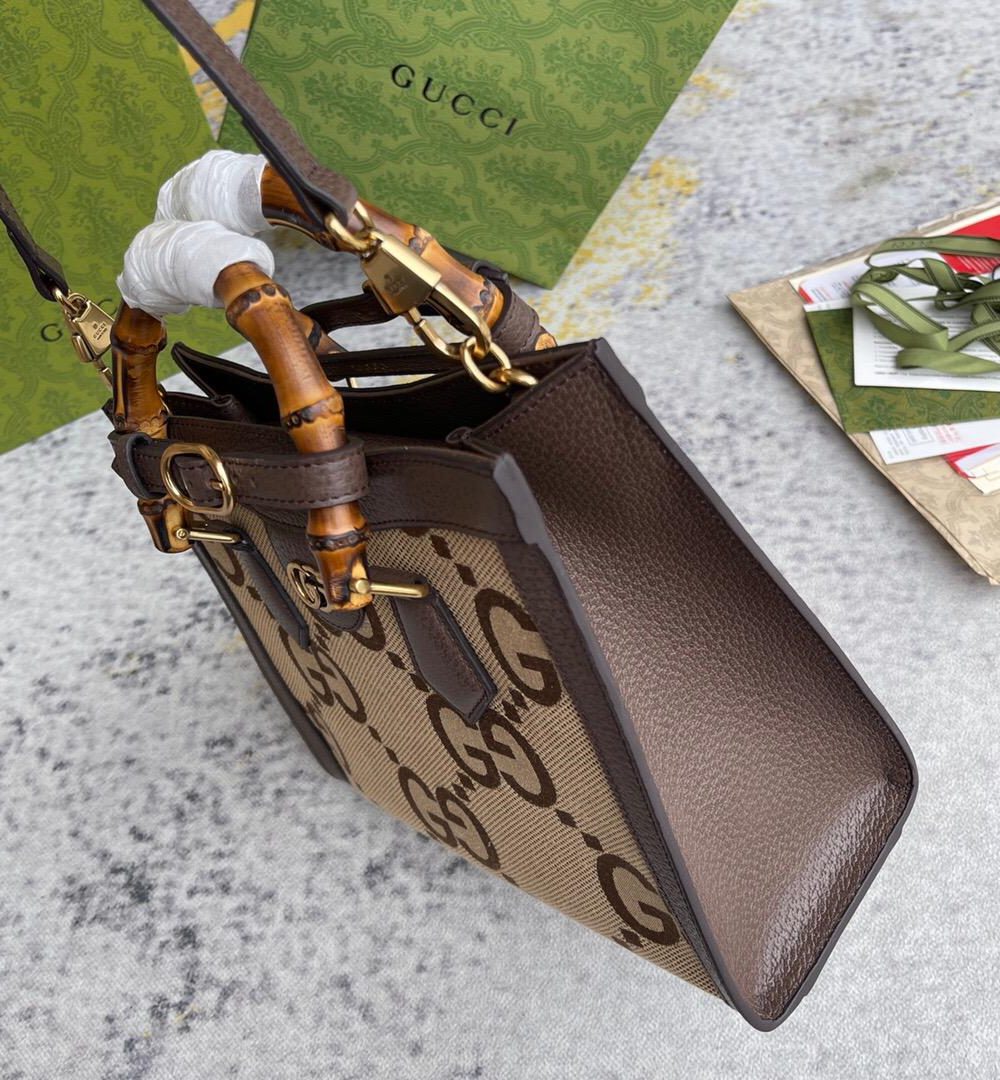 1:1 Replica Gucci Diana Jumbo GG Small Tote Bag Camel And Ebony Jumbo GG Canvas Brown For Women 11in/28cm 660195 UKMFT 2672