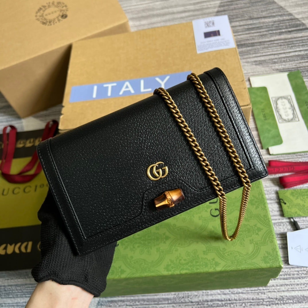 1:1 Replica Gucci Diana Mini Bag With Bamboo Black For Women, Women's Bags 7.5in/19cm GG 696817 DJ20T 1000 - Image 10