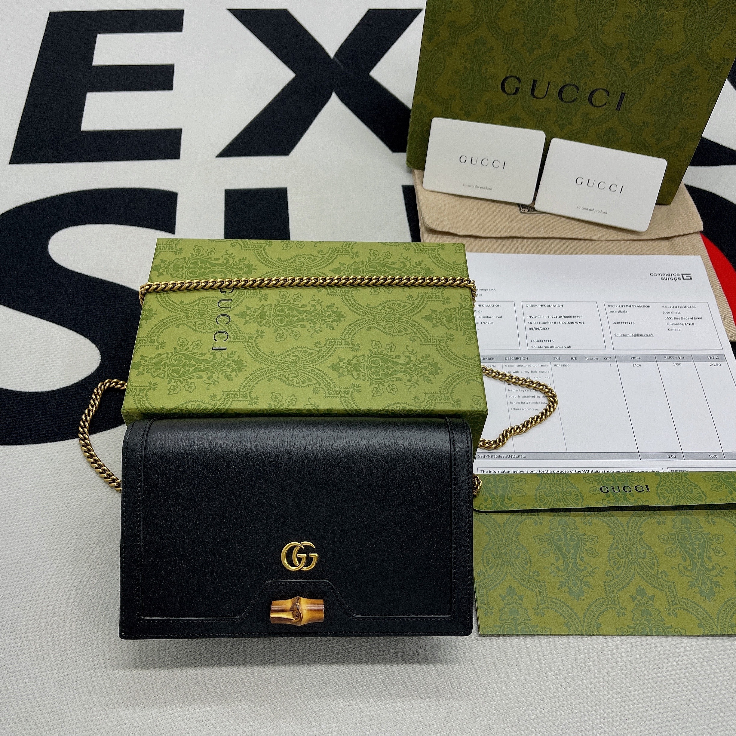 1:1 Replica Gucci Diana Mini Bag With Bamboo Black For Women, Women's Bags 7.5in/19cm GG 696817 DJ20T 1000 - Image 5