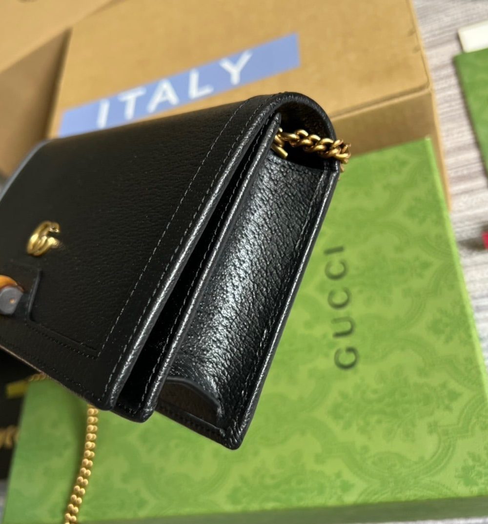 1:1 Replica Gucci Diana Mini Bag With Bamboo Black For Women, Women's Bags 7.5in/19cm GG 696817 DJ20T 1000