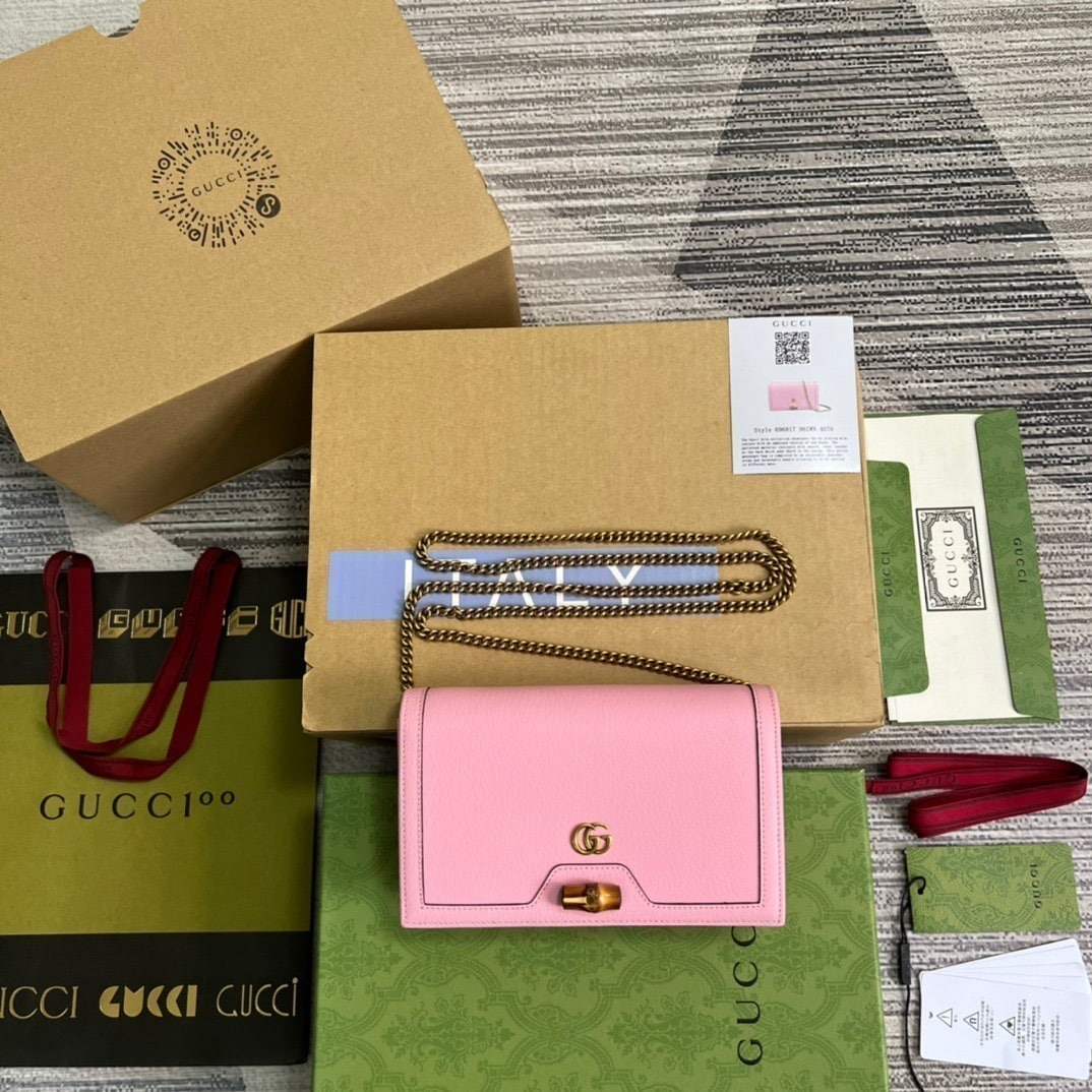 1:1 Replica Gucci Diana Mini Bag With Bamboo Pink For Women, Women's Bags 7.5in/19cm GG 696817 DJ20T 5815