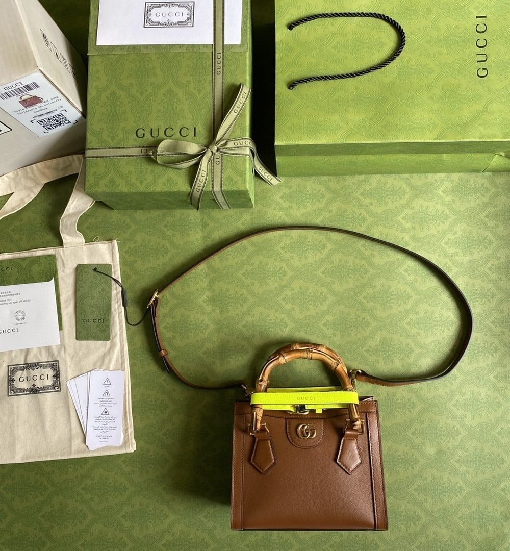 1:1 Replica Gucci Diana Mini Tote Bag Brown For Women  8in/20cm GG 702732 U3ZDT 2185