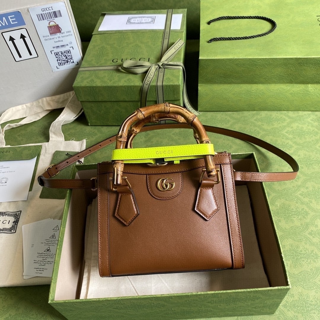 1:1 Replica Gucci Diana Mini Tote Bag Brown For Women 8in/20cm GG 702732 U3ZDT 2185