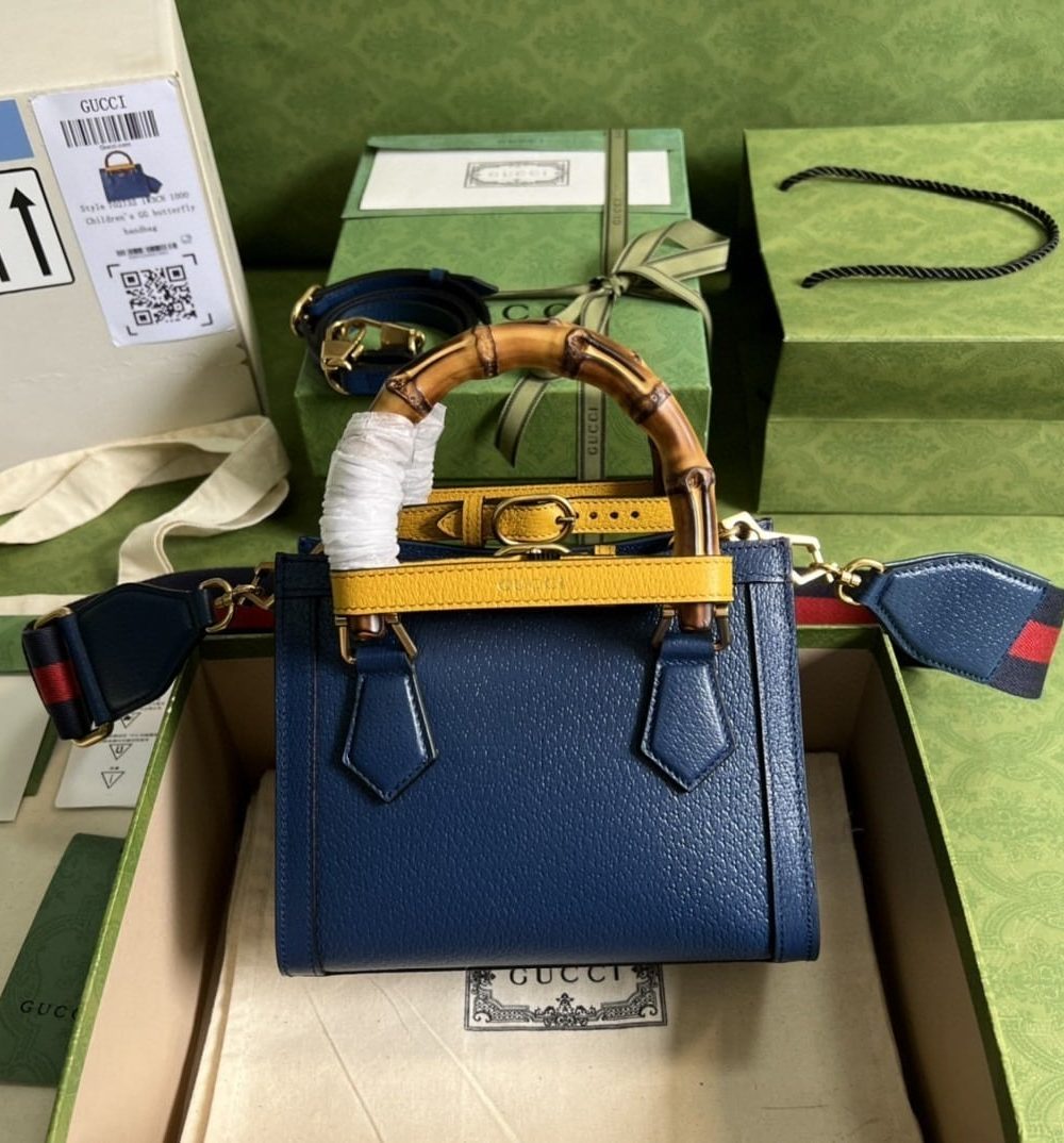 1:1 Replica Gucci Diana Mini Tote Bag Canvas Lining Blue For Women 7.9in/20cm GG 702732 U3ZDT 4862