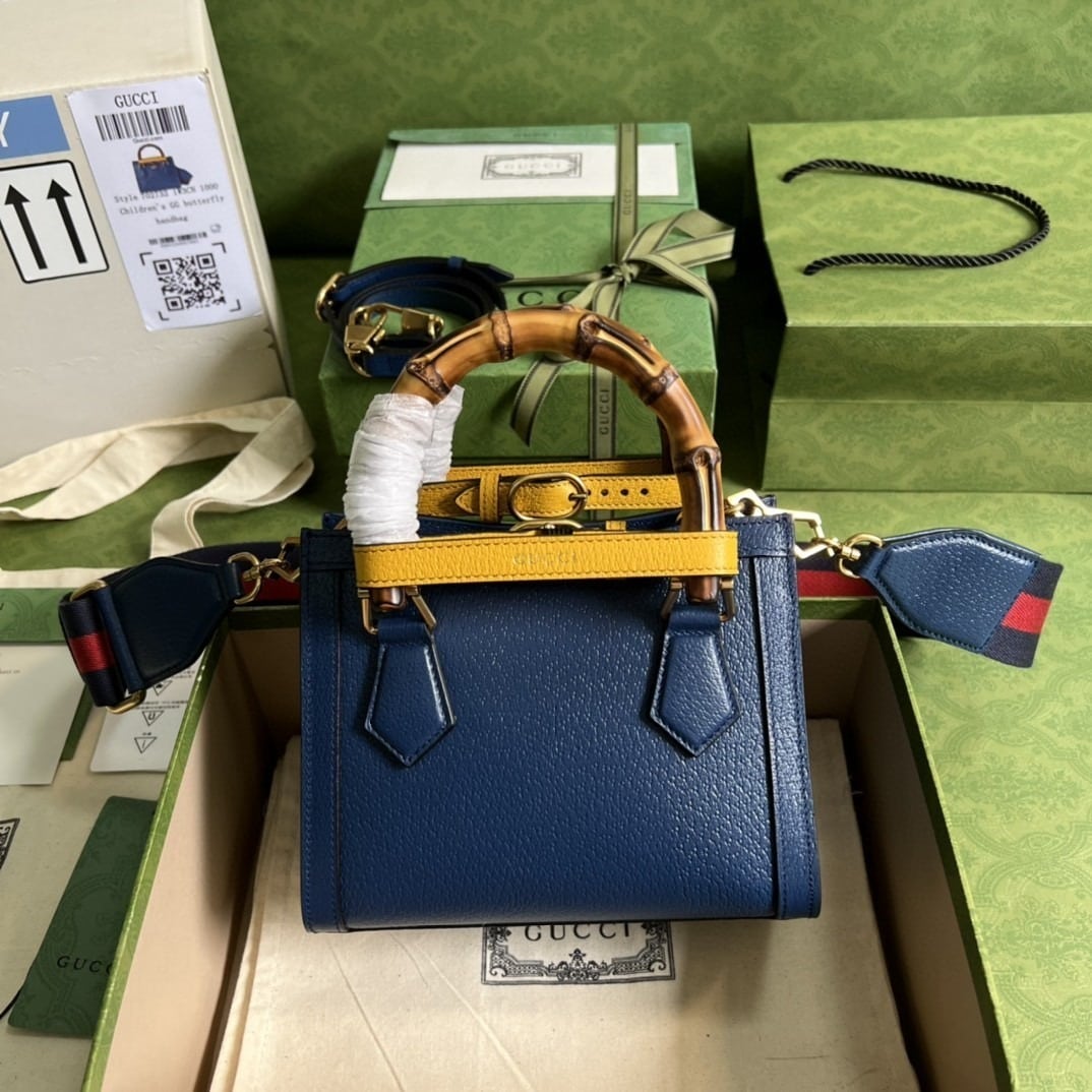1:1 Replica Gucci Diana Mini Tote Bag Canvas Lining Blue For Women 7.9in/20cm GG 702732 U3ZDT 4862 - Image 4