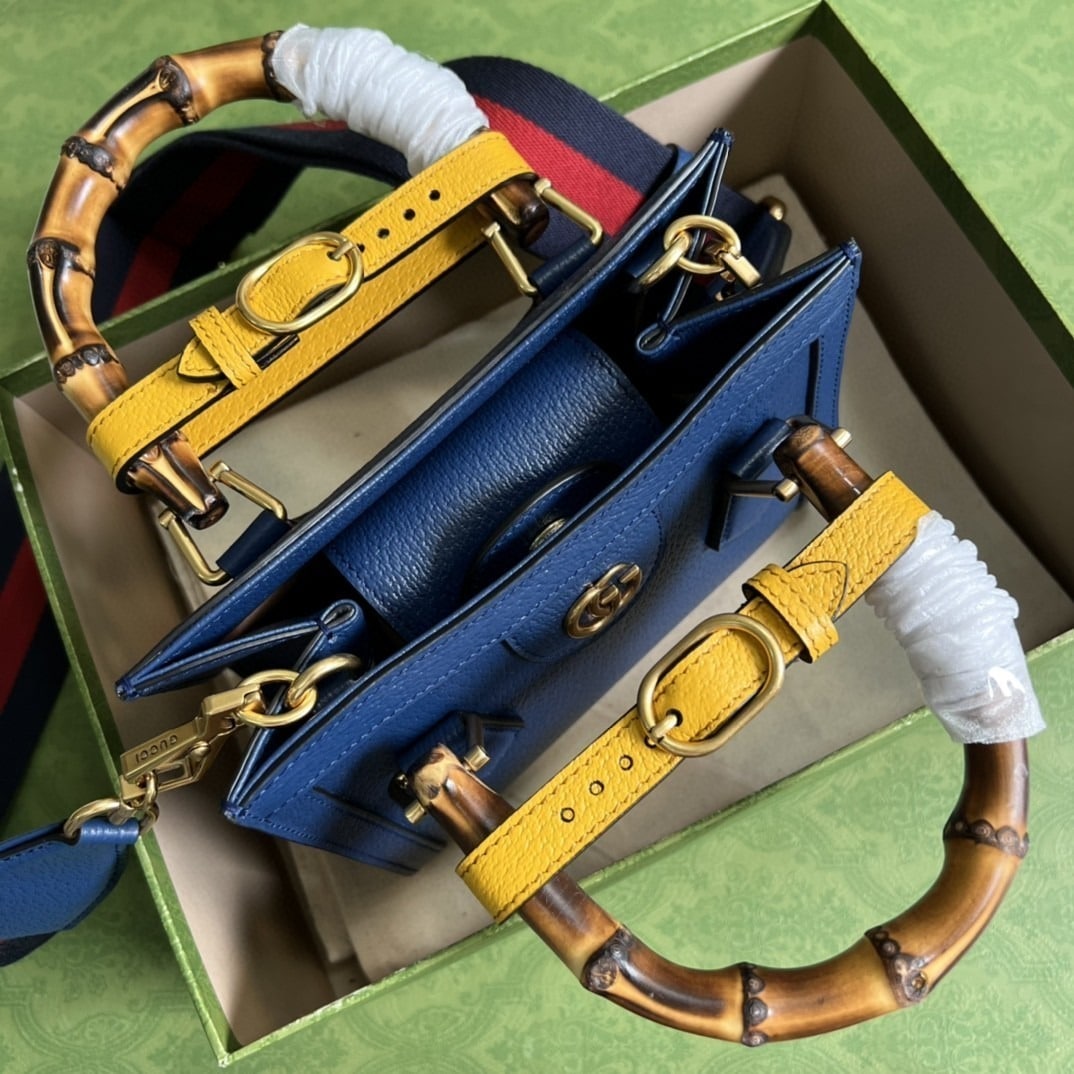 1:1 Replica Gucci Diana Mini Tote Bag Canvas Lining Blue For Women 7.9in/20cm GG 702732 U3ZDT 4862 - Image 7