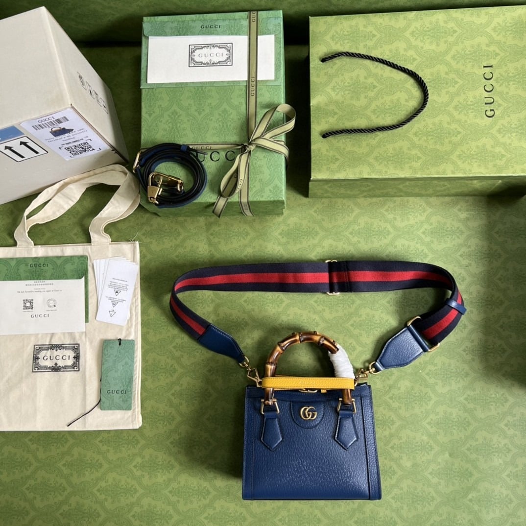 1:1 Replica Gucci Diana Mini Tote Bag Canvas Lining Blue For Women 7.9in/20cm GG 702732 U3ZDT 4862 - Image 3