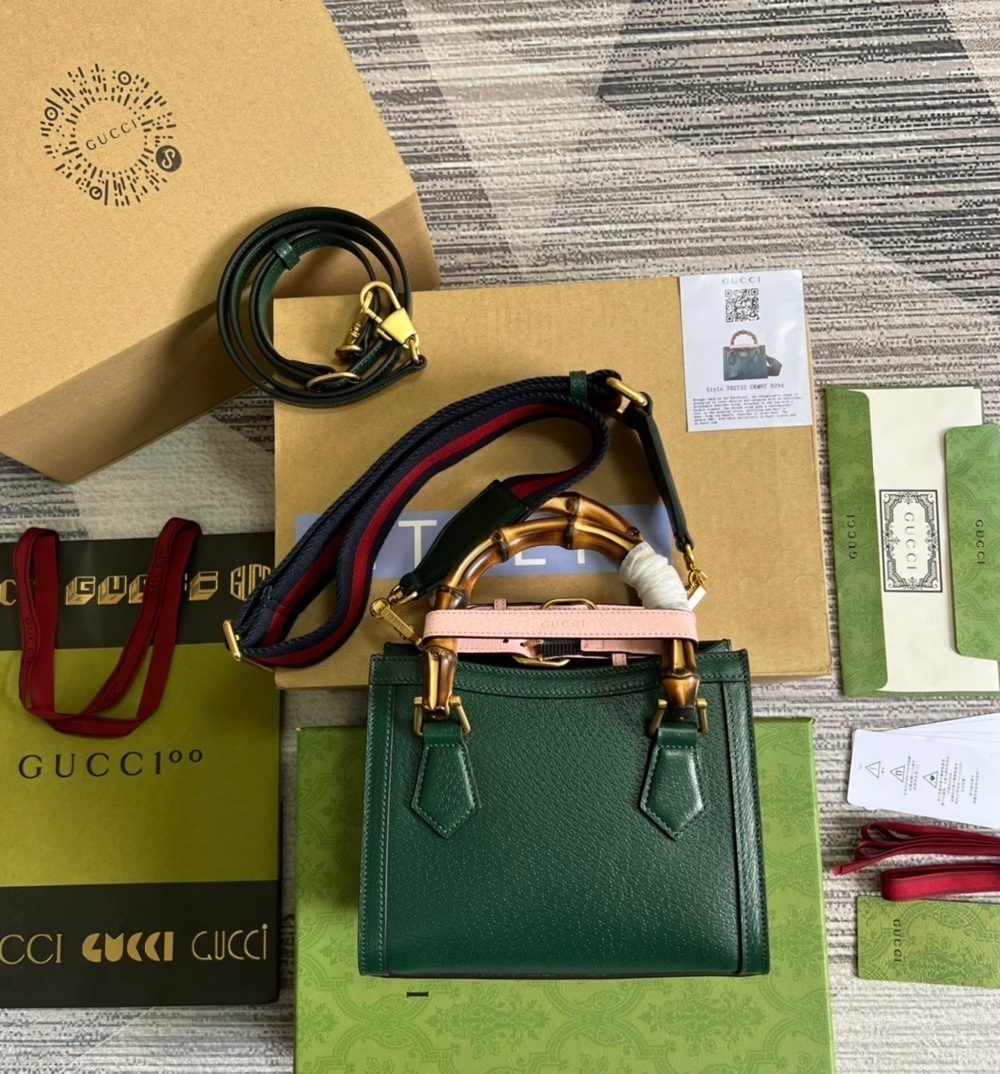 1:1 Replica Gucci Diana Mini Tote Bag Green For Women, Women's Bags 7.9in/20cm GG ‎702732 U3ZDT 3670