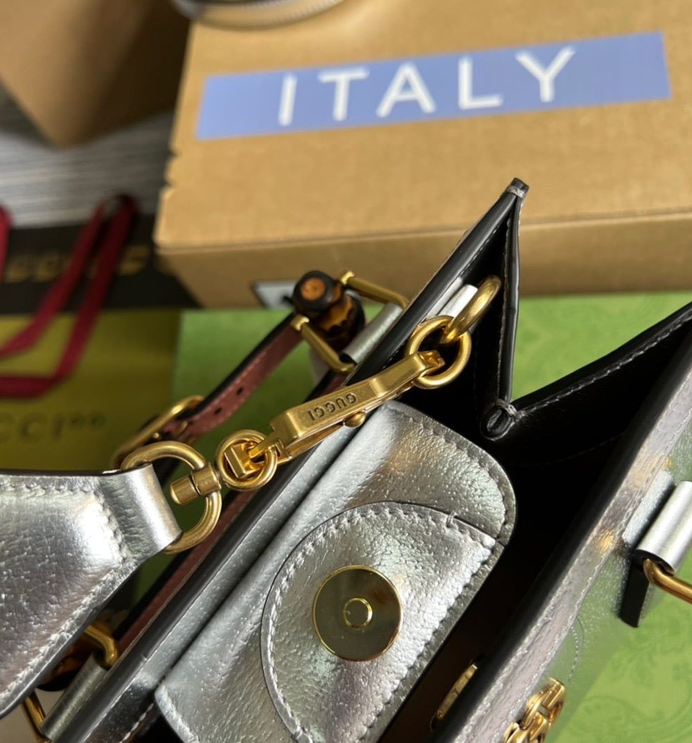 1:1 Replica Gucci Diana Mini Tote Bag Silver For Women, Women's Bags 7.9in/20cm GG ‎702732 1TRGT 8190