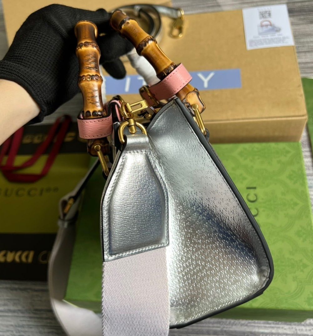 1:1 Replica Gucci Diana Mini Tote Bag Silver For Women, Women's Bags 7.9in/20cm GG ‎702732 1TRGT 8190