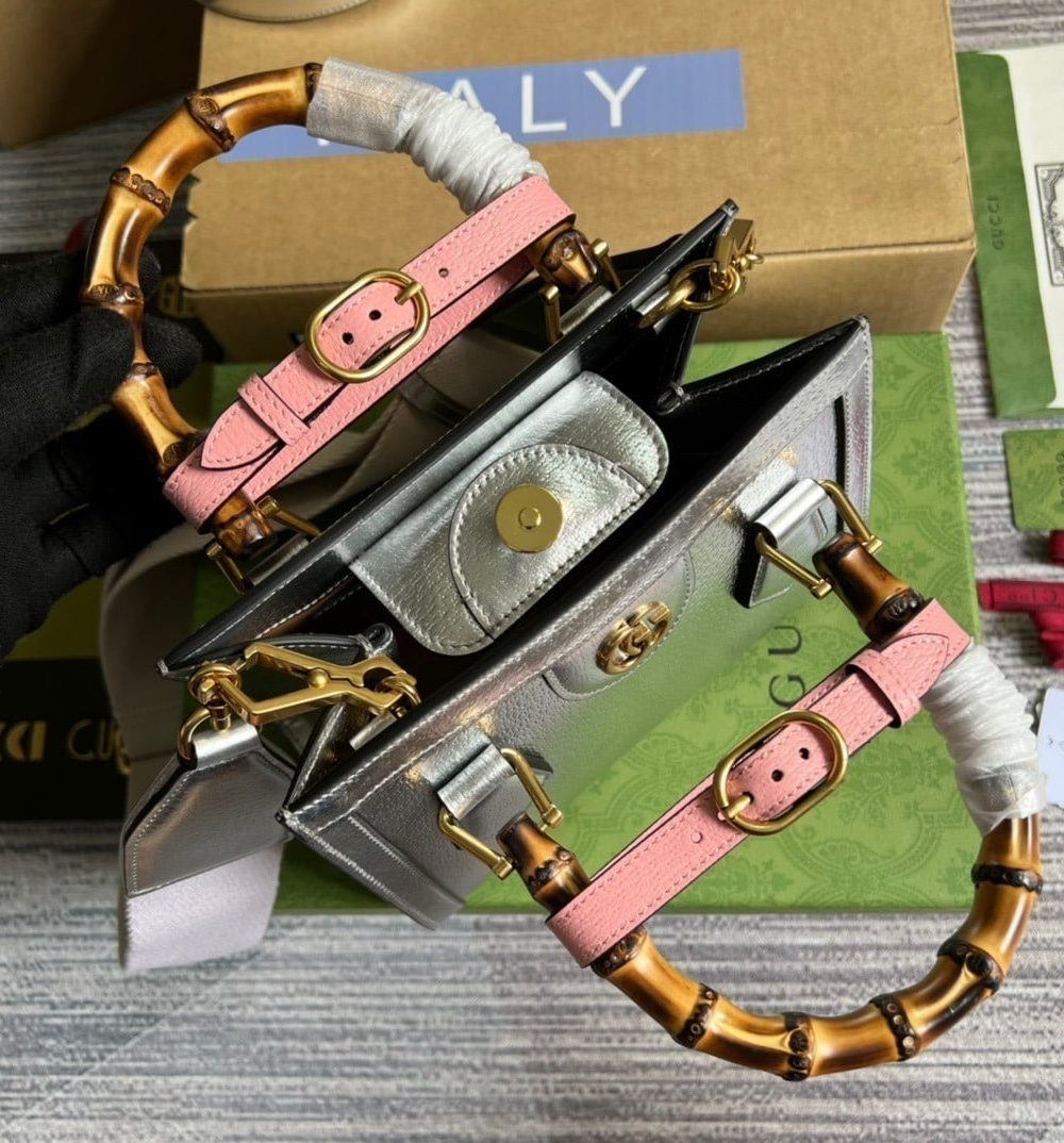 1:1 Replica Gucci Diana Mini Tote Bag Silver For Women, Women's Bags 7.9in/20cm GG ‎702732 1TRGT 8190