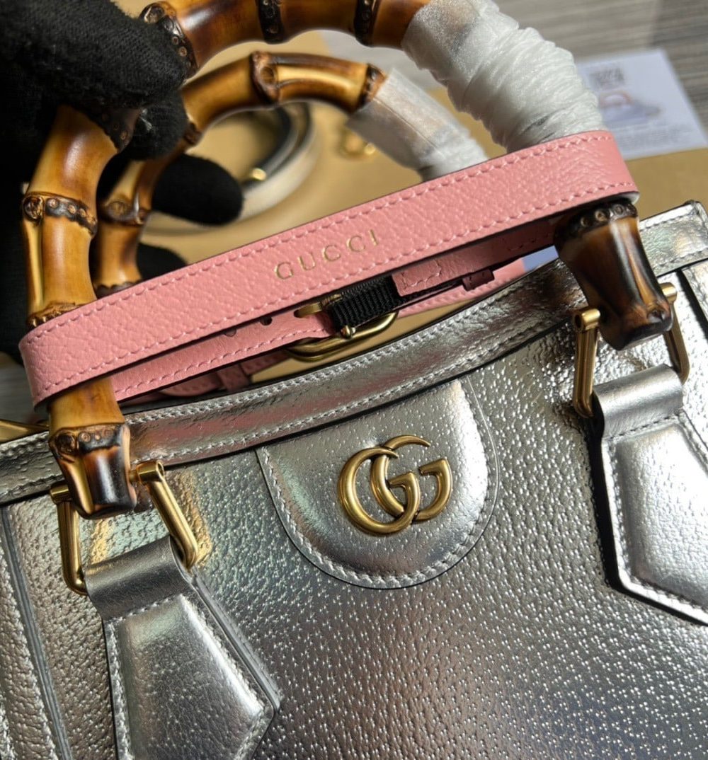 1:1 Replica Gucci Diana Mini Tote Bag Silver For Women, Women's Bags 7.9in/20cm GG ‎702732 1TRGT 8190