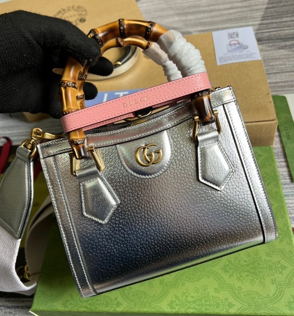 1:1 Replica Gucci Diana Mini Tote Bag Silver For Women, Women's Bags 7.9in/20cm GG ‎702732 1TRGT 8190