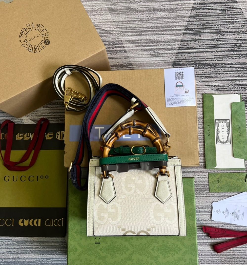 1:1 Replica Gucci Diana Mini Tote Bag White For Women, Women's Bags 7.9in/20cm GG