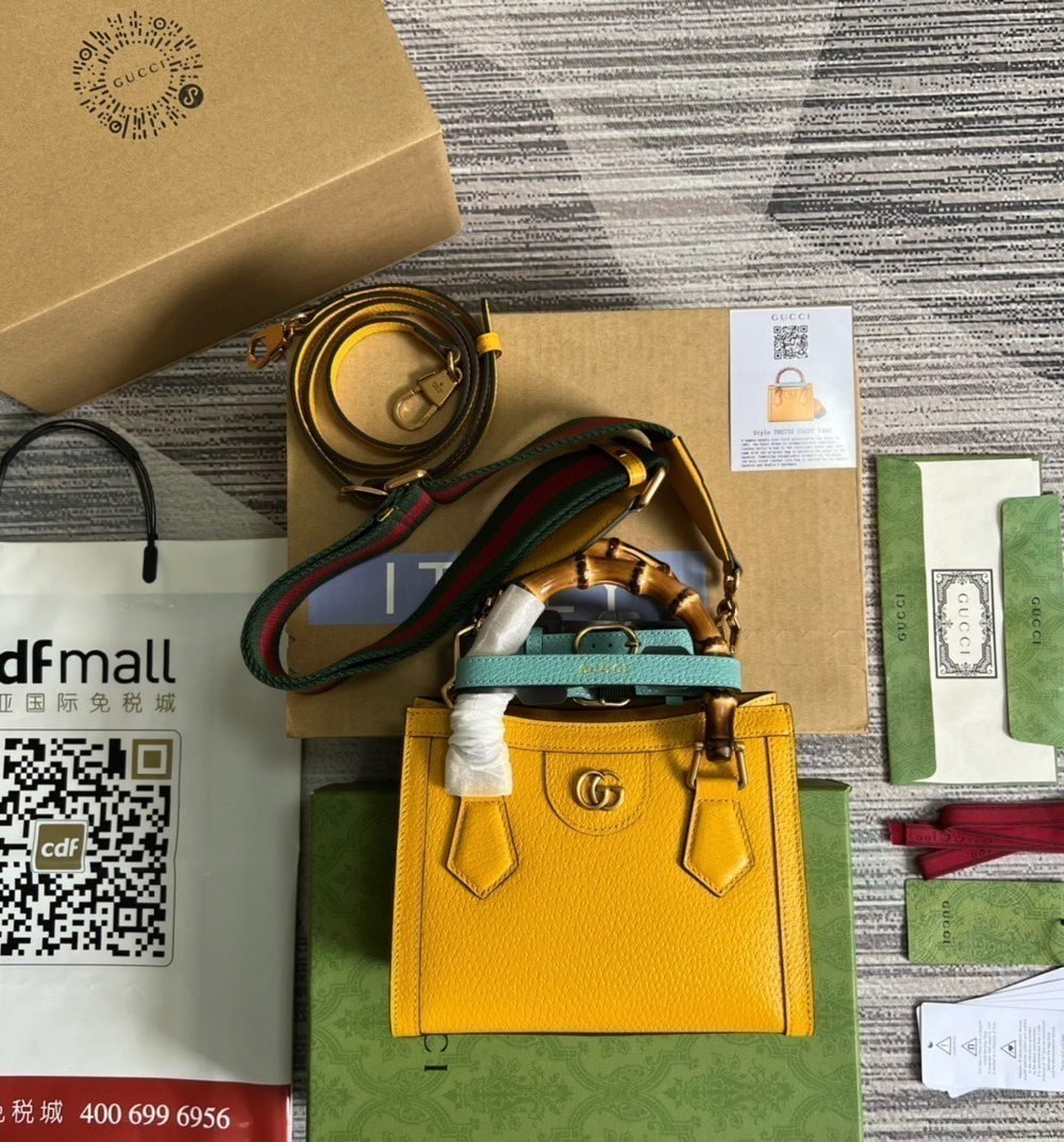 1:1 Replica Gucci Diana Mini Tote Bag Yellow For Women, Women's Bags 7.9in/20cm GG 702732 U3ZDT 7480