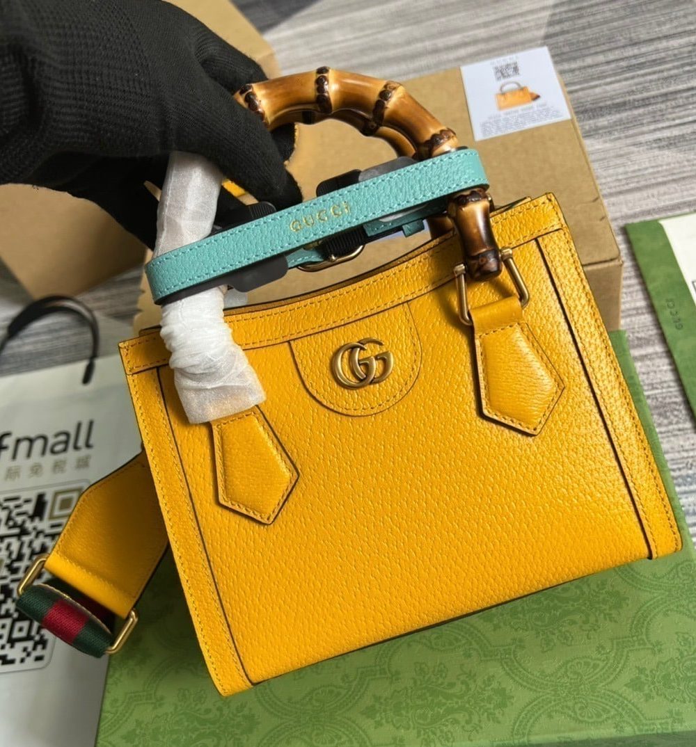 1:1 Replica Gucci Diana Mini Tote Bag Yellow For Women, Women's Bags 7.9in/20cm GG ‎702732 U3ZDT 7480