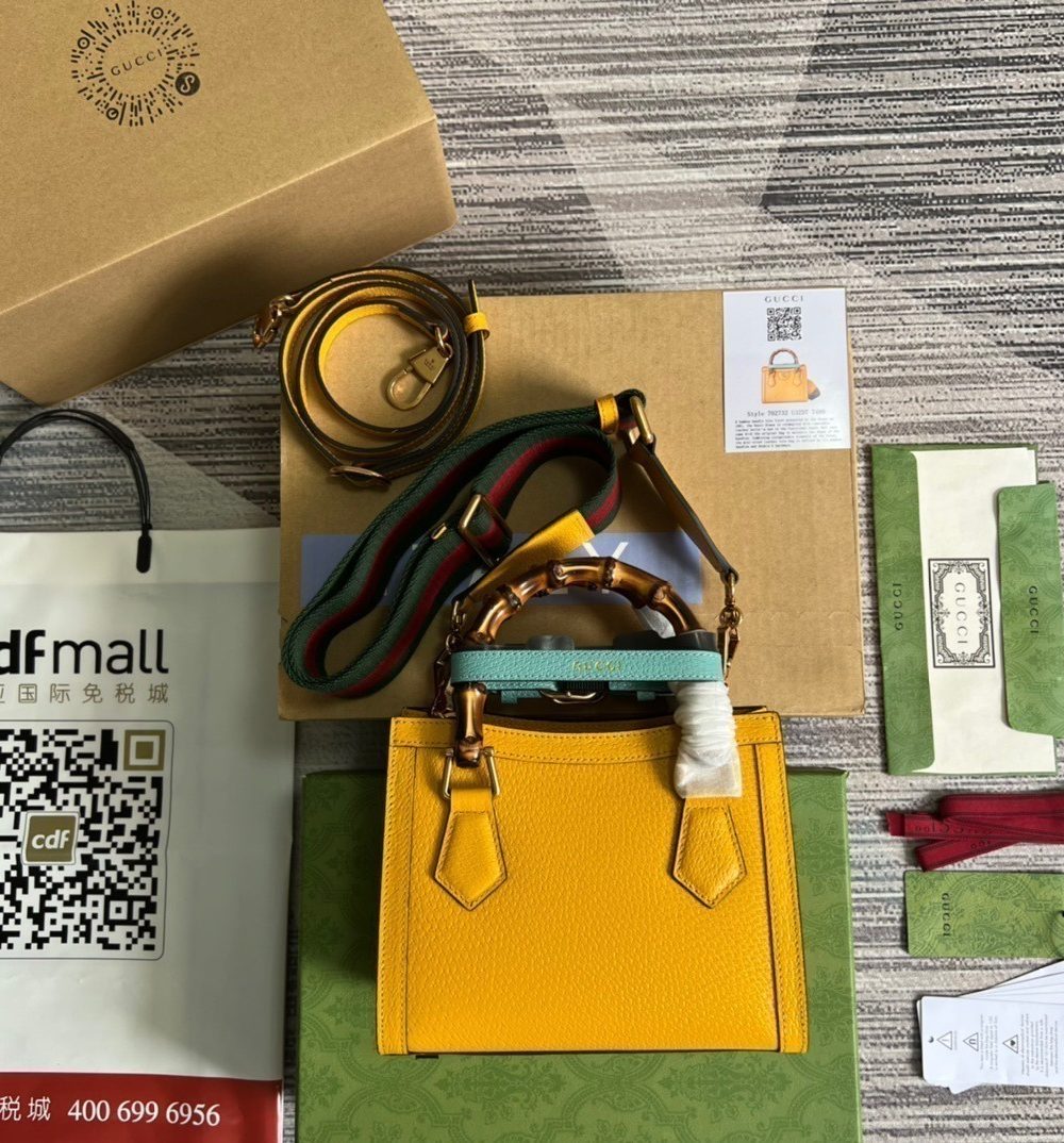 1:1 Replica Gucci Diana Mini Tote Bag Yellow For Women, Women's Bags 7.9in/20cm GG ‎702732 U3ZDT 7480