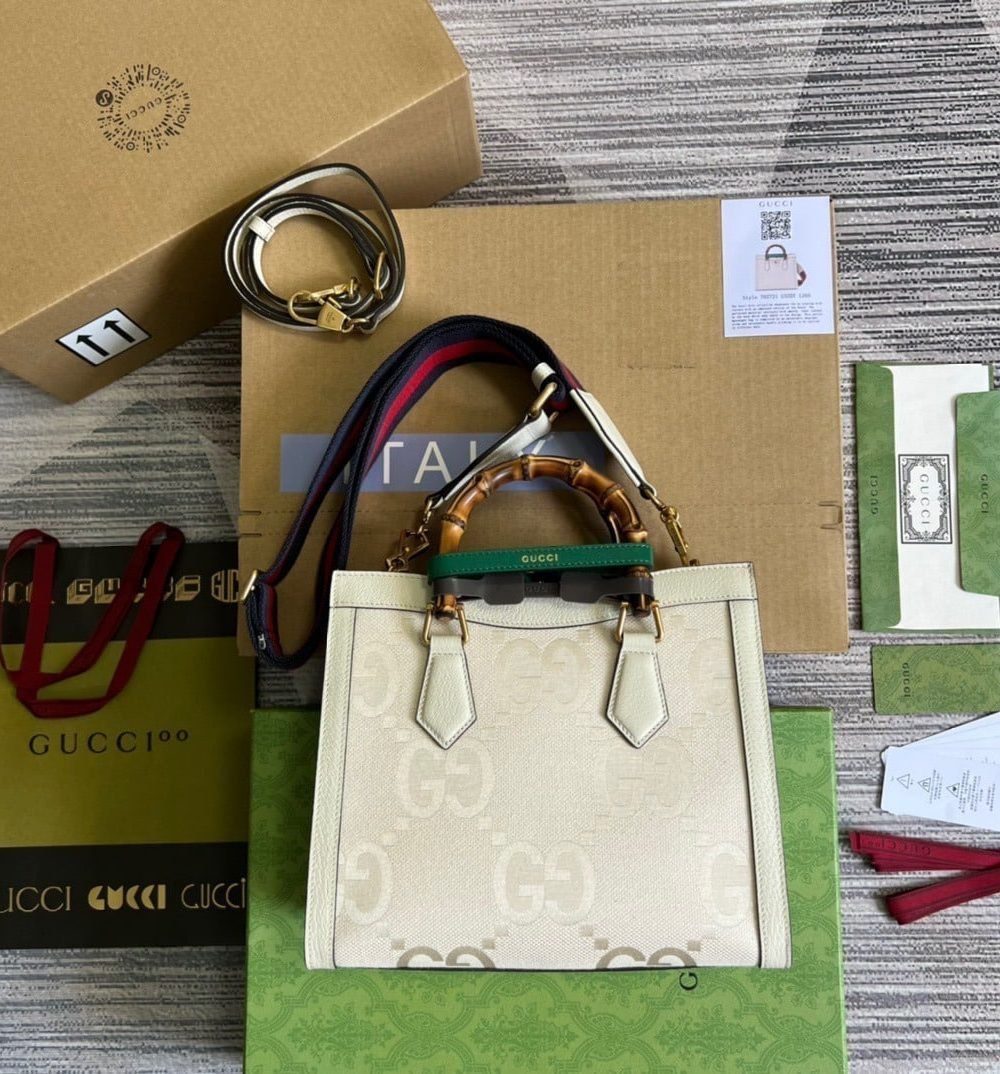 1:1 Replica Gucci Diana Small GG Tote Bag White For Women, Women's Bags 11in/27cm GG