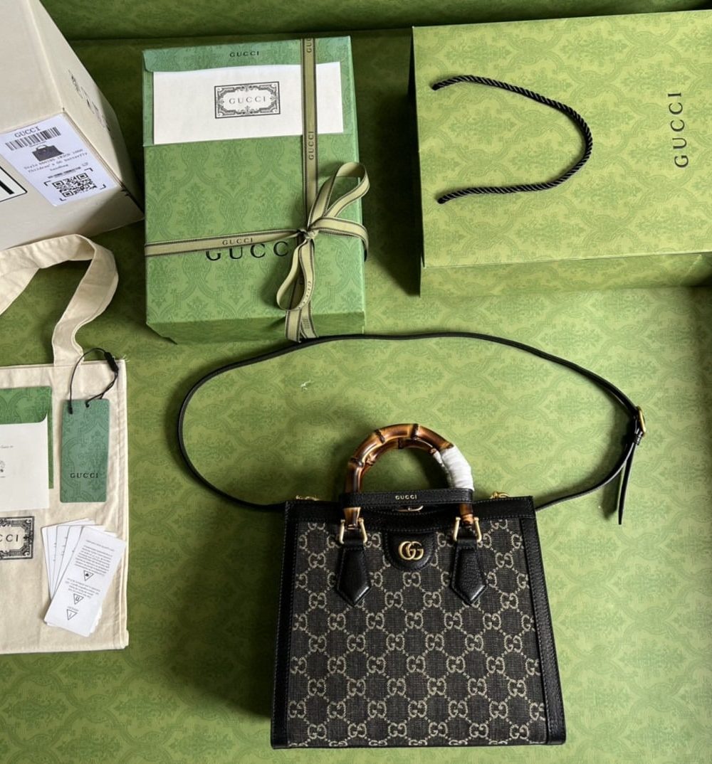 1:1 Replica Gucci Diana Small Tote Bag Black For Women 10.6in/27cm GG 660195 17QDT 3177