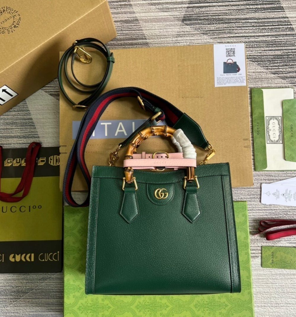 1:1 Replica Gucci Diana Small Tote Bag Green For Women, Women's Bags 11in/27cm GG 