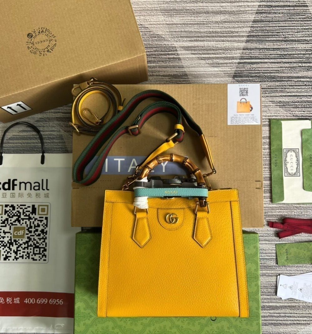 1:1 Replica Gucci Diana Small Tote Bag Yellow For Women, Women's Bags 11in/27cm GG 