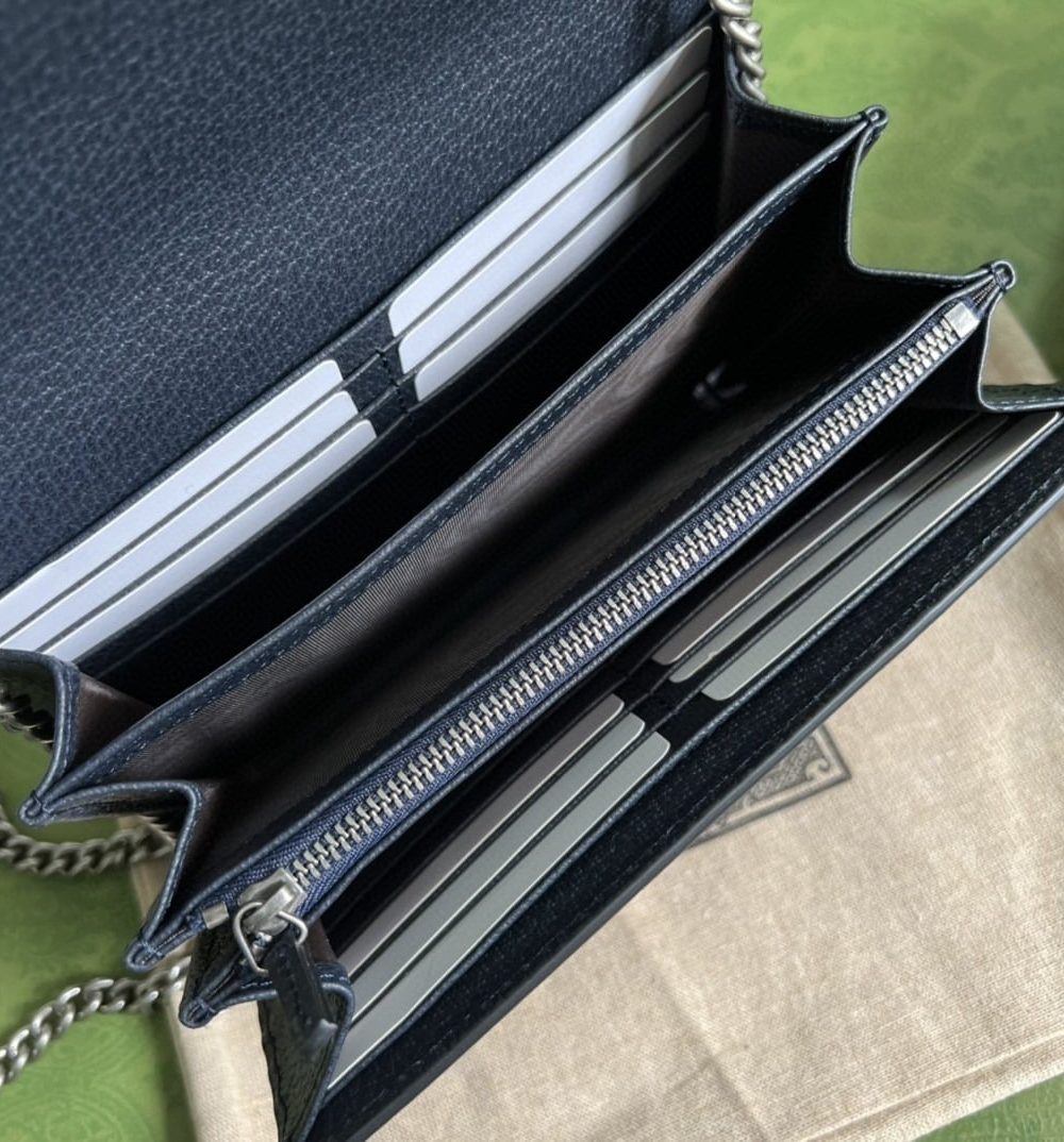 1:1 Replica Gucci Dionysus GG Chain Wallet Beige And Blue Supreme Canvas For Women 8in/20cm 401231 K9GSN 4075