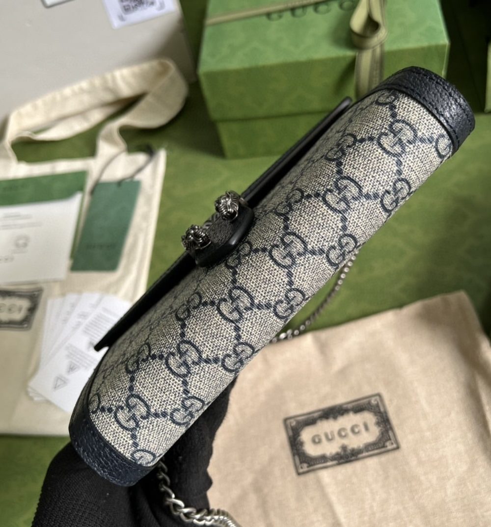 1:1 Replica Gucci Dionysus GG Chain Wallet Beige And Blue Supreme Canvas For Women 8in/20cm 401231 K9GSN 4075