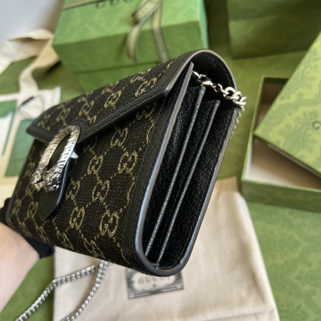 1:1 Replica Gucci Dionysus GG Mini Chain Bag Black And Ivory GG Denim Jacquard For Women 8in/20cm 401231 UN3BN 1274 - Image 8