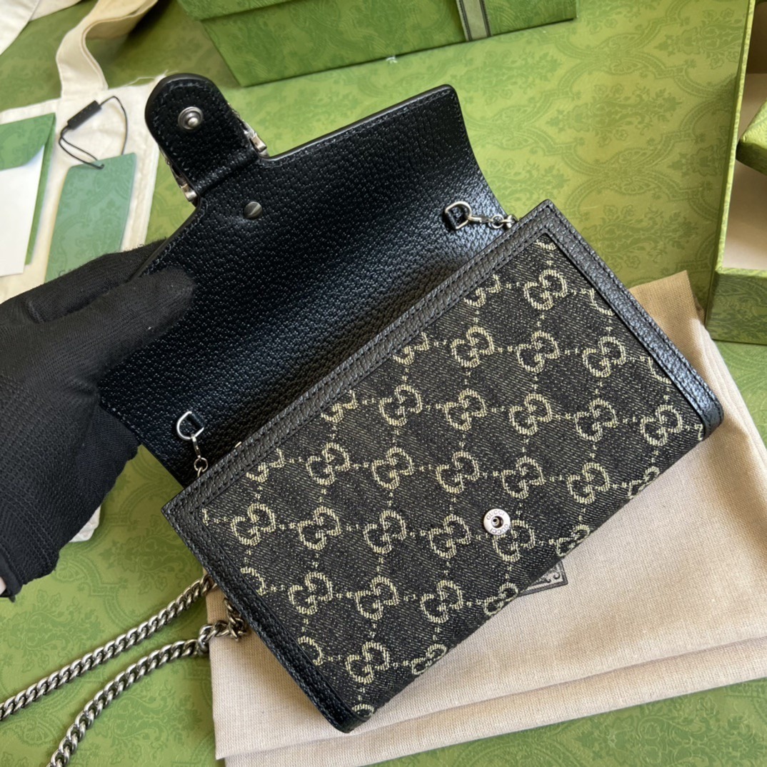 1:1 Replica Gucci Dionysus GG Mini Chain Bag Black And Ivory GG Denim Jacquard For Women 8in/20cm 401231 UN3BN 1274 - Image 7