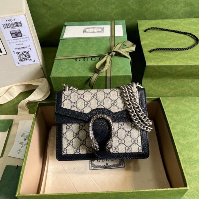 1:1 Replica Gucci Dionysus Mini Bag Beige And Blue GG Supreme Canvas For Women 7.5in/20cm