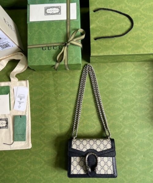 1:1 Replica Gucci Dionysus Mini Bag Beige And Blue GG Supreme Canvas For Women 7.5in/20cm
