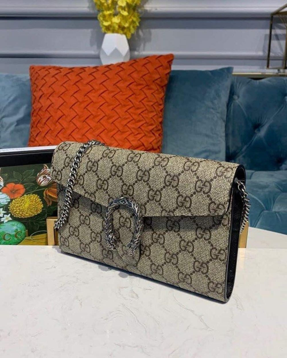 1:1 Replica Gucci Dionysus Mini Chain Bag Beige/Ebony GG Supreme Canvas For Women 8in/20cm GG 401231 KHNSN 8642